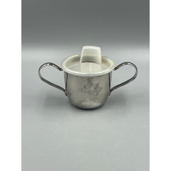 Vintage Dual Handle Silver Plated Baby/Sippy Cup w-Lid - Embossed Duck - Rebecca - Picture 2 of 9